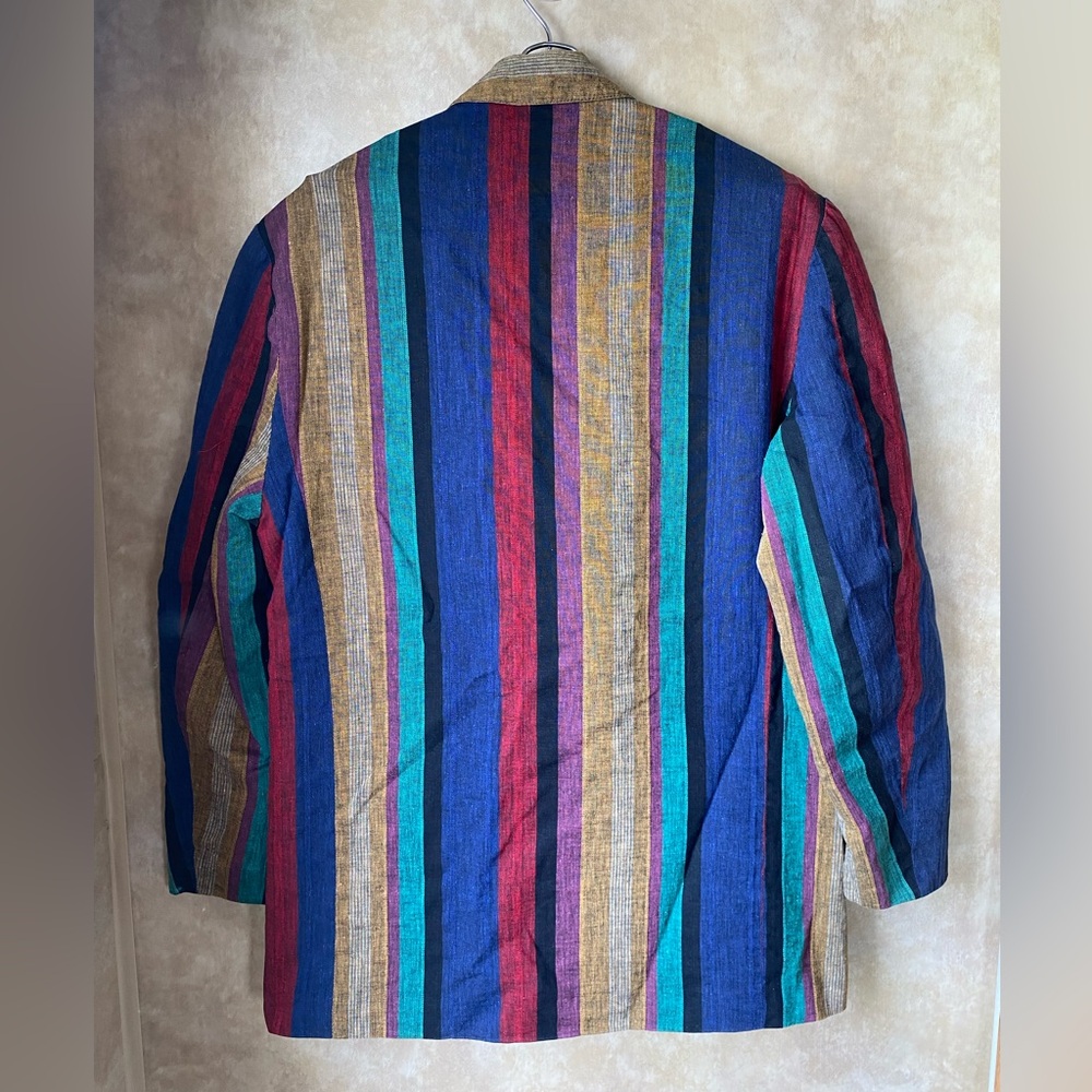 Pellini Funky Oversized Linen Cotton Blend Vertical Multicolor Striped Blazer 10 - Picture 2 of 5